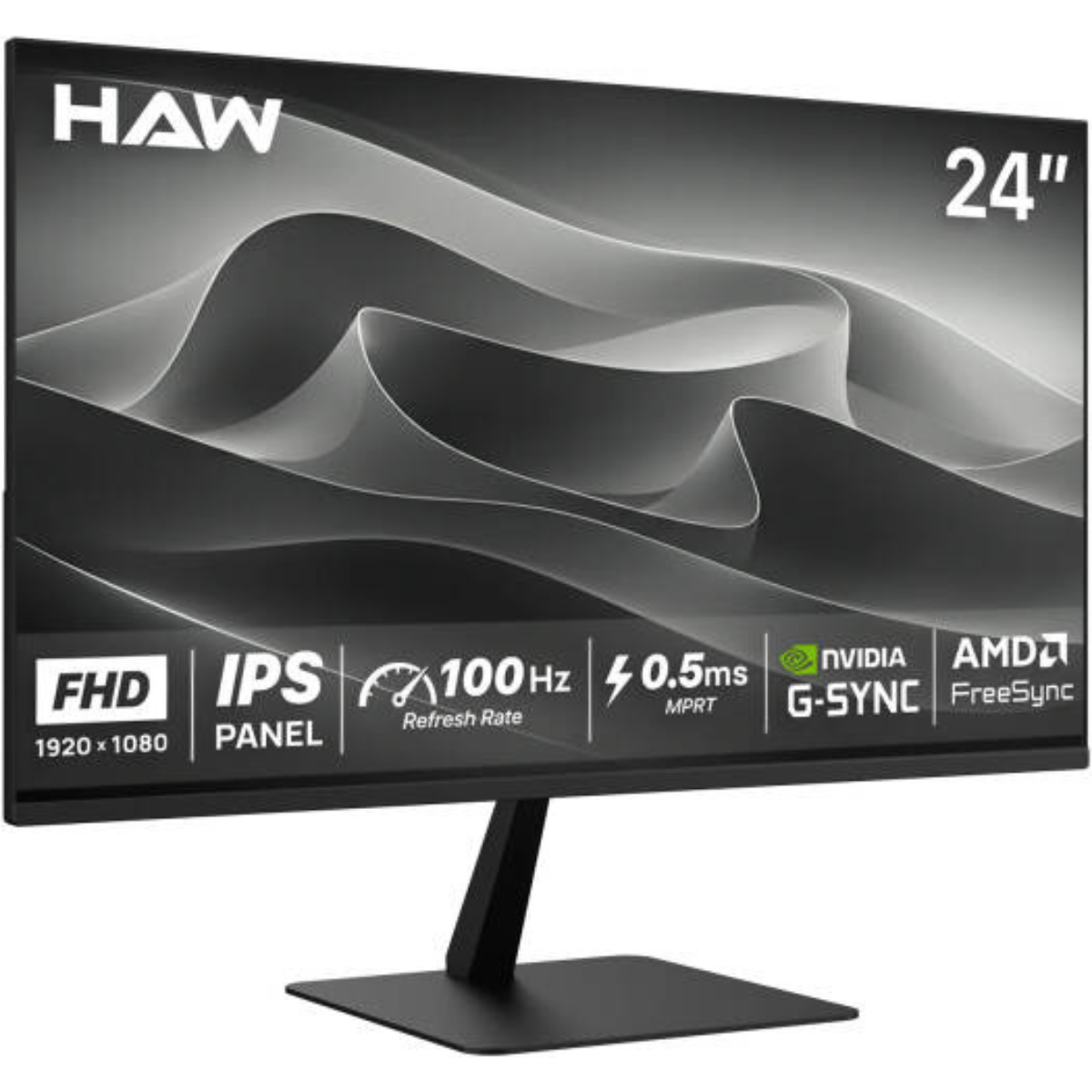 HAW F24IPX Gaming Monitor, 24.5" IPS Display, Full HD Resolution, 100Hz Refresh Rate, 0.5ms (MPRT) Response Time, Built-in Dual 3W Speakers, Adaptive-Sync, FreeSync, Black | F24IPX