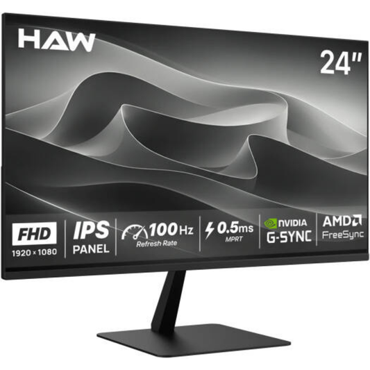 HAW F24IPX Gaming Monitor, 24.5" IPS Display, Full HD Resolution, 100Hz Refresh Rate, 0.5ms (MPRT) Response Time, Built-in Dual 3W Speakers, Adaptive-Sync, FreeSync, Black | F24IPX