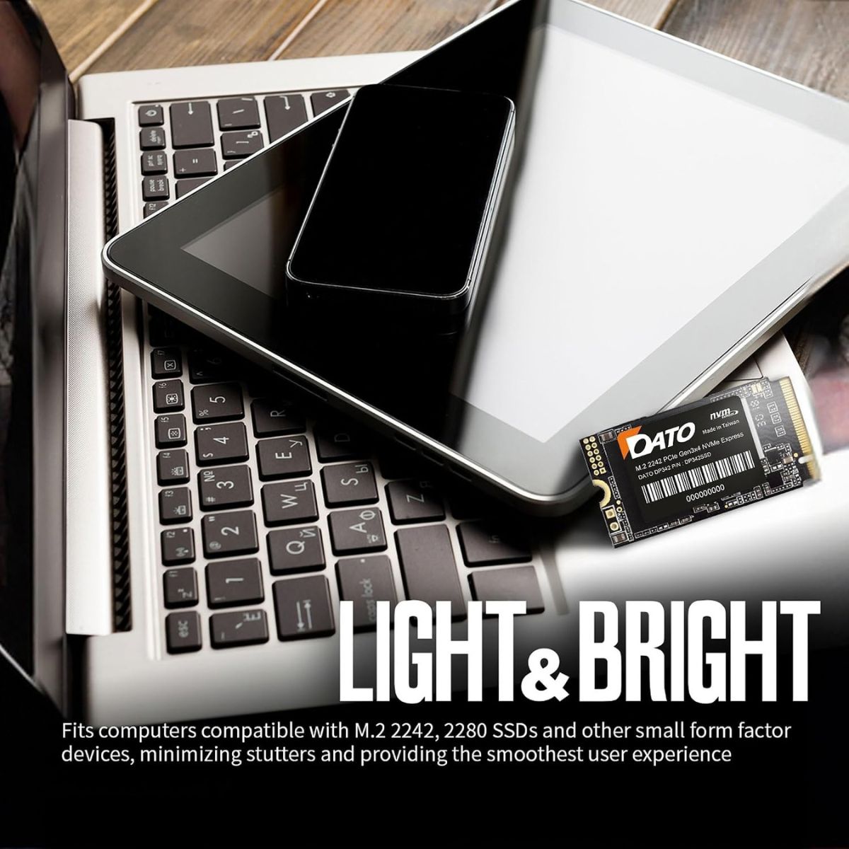 DATO DP342 512GB M.2 2242 NVMe SSD | PCIe Gen3 x4 | Up to 2500MB/s Read | 1700MB/s Write