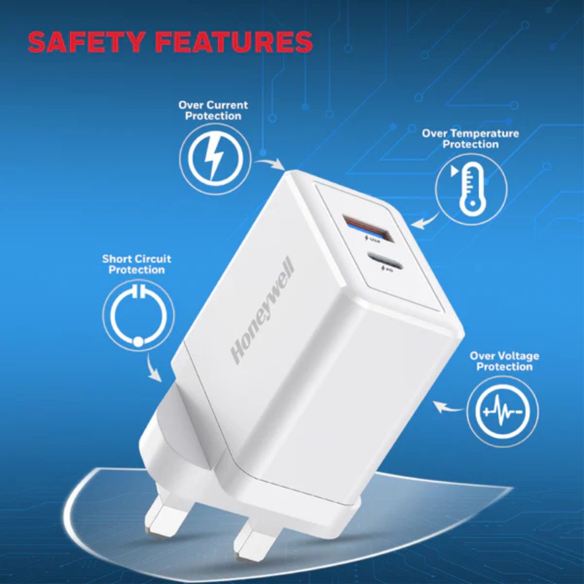 Honeywell Zest Charger PD30W, with Type C PD 3,0, Ultra-Fast Charging Compatible with iPhone, iPad, Samsung, Smartphones, Tablets, Power banks, Smart Watch, etc-White | HC000028/CHG/PD/WHT/30W/UK