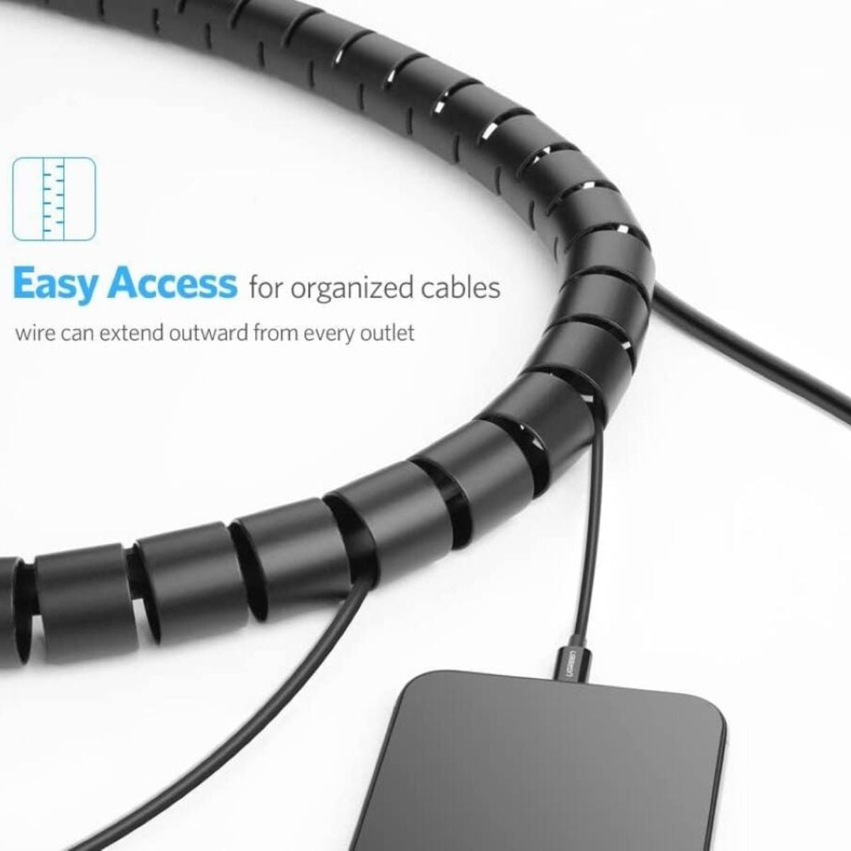 UGREEN Spiral Tube Cable Organizer 3 Meter | 25mm Diameter | Cable Management & Protection | Black | 30819