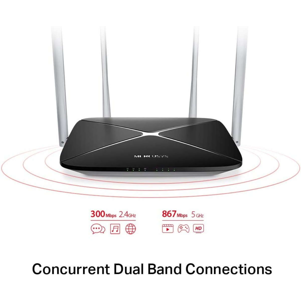 MERCUSYS AC12 AC1200 Dual-Band Wi-Fi 5 Router | 1200 Mbps | 4× 5 dBi Antennas | Guest Network | Black
