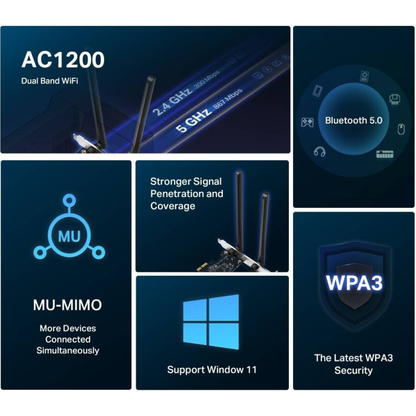 MERCUSYS MA30E AC1200 Wi-Fi 5 PCIe Adapter | Dual-Band 1167Mbps | Bluetooth 5.0 | 2 High-Performance Antennas | MU-MIMO | WPA3 | Windows 10/11 | Black