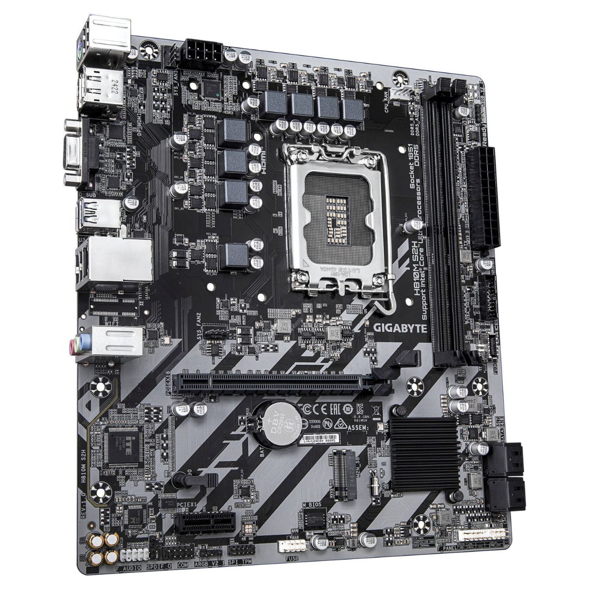 GIGABYTE H810M S2H LGA 1851 Micro ATX Motherboard, Intel H810 Chipset, 2x DDR5 DIMM Slots, Up to 128GB Max Memory, 1x PCI Express x16 Slot, 1x M.2 Connector | H810M-S2H