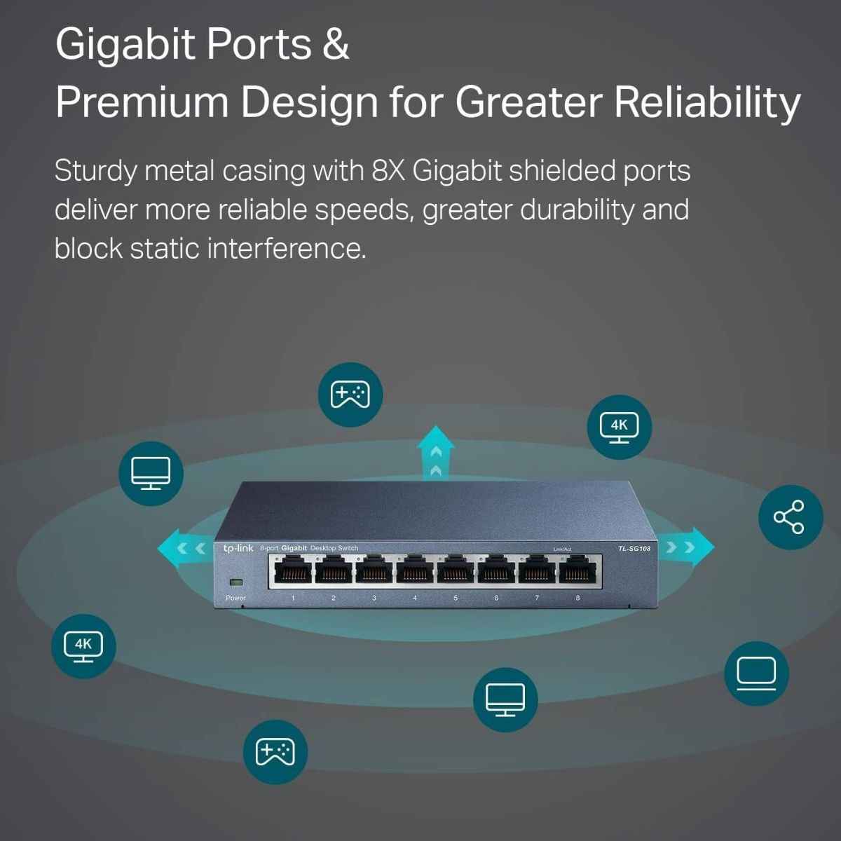 TP-Link TL-SG108 8-Port Gigabit Desktop Switch | 10/100/1000Mbps Ethernet Ports | 16Gbps Switching Capacity | Energy-Efficient Design | Black
