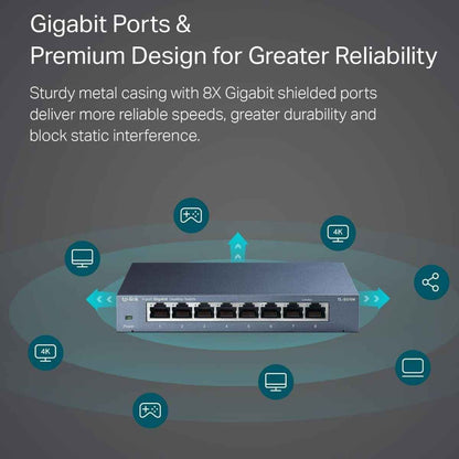 TP-Link TL-SG108 8-Port Gigabit Desktop Switch | 10/100/1000Mbps Ethernet Ports | 16Gbps Switching Capacity | Energy-Efficient Design | Black