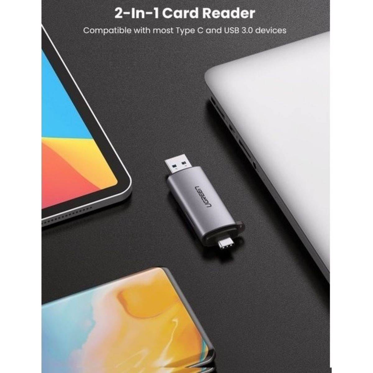 UGREEN 80191 USB 3.0 & USB-C SD Card Reader | Dual Slot Memory Card Reader | OTG Adapter | Up to 5Gbps