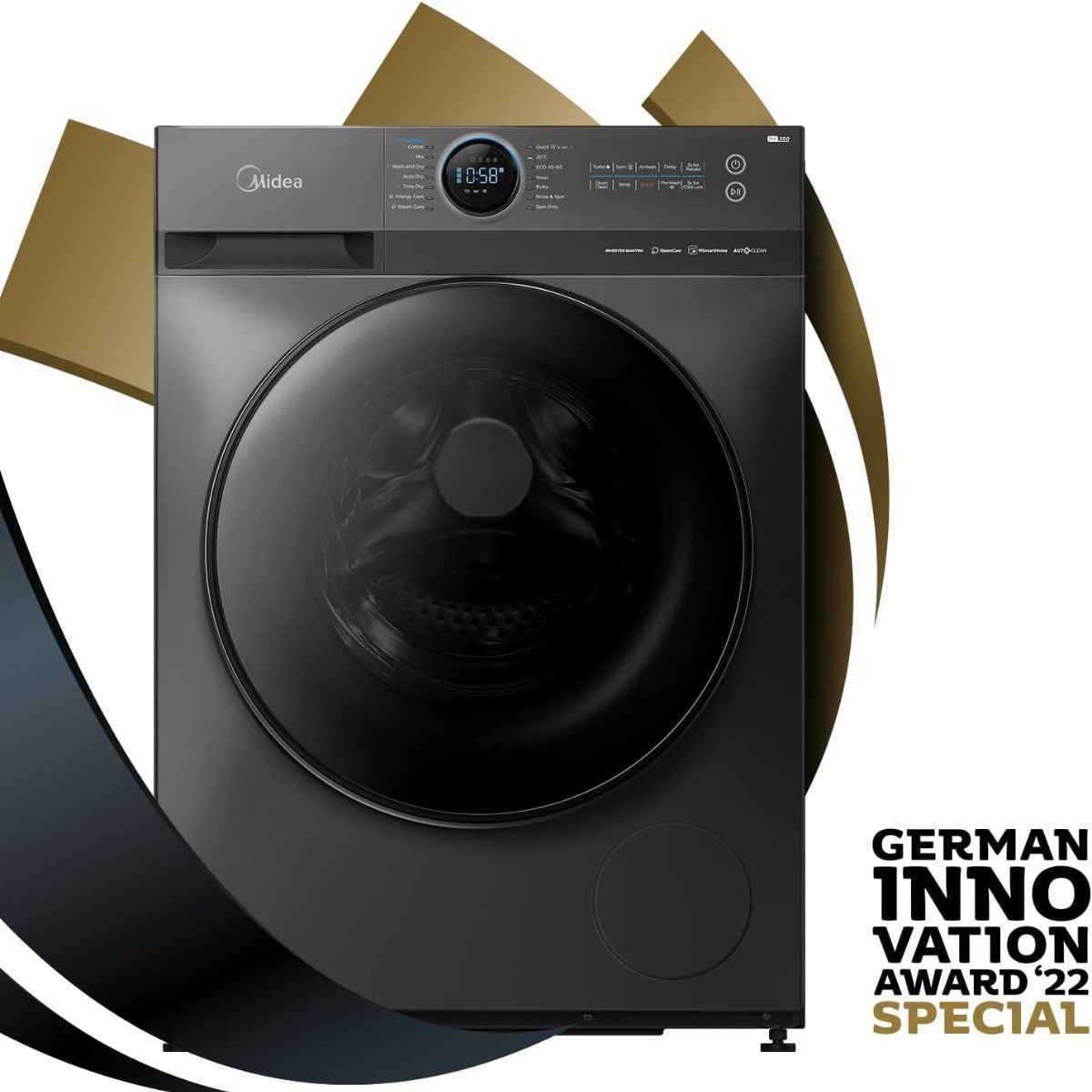 Midea MF200D100WBT Smart Washer Dryer – 10kg Wash / 7kg Dry, BLDC Inverter Motor, 1400 RPM, Wi-Fi, Steam Care, Titanium [Brand New, Open Box]