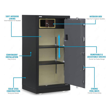 Rubik X-Large Executive Digital Safe Box RB120XTD – Triple Security Lock, Ultra Large Capacity, Heavy-Duty Steel, 120×60×49cm, Black/Grey