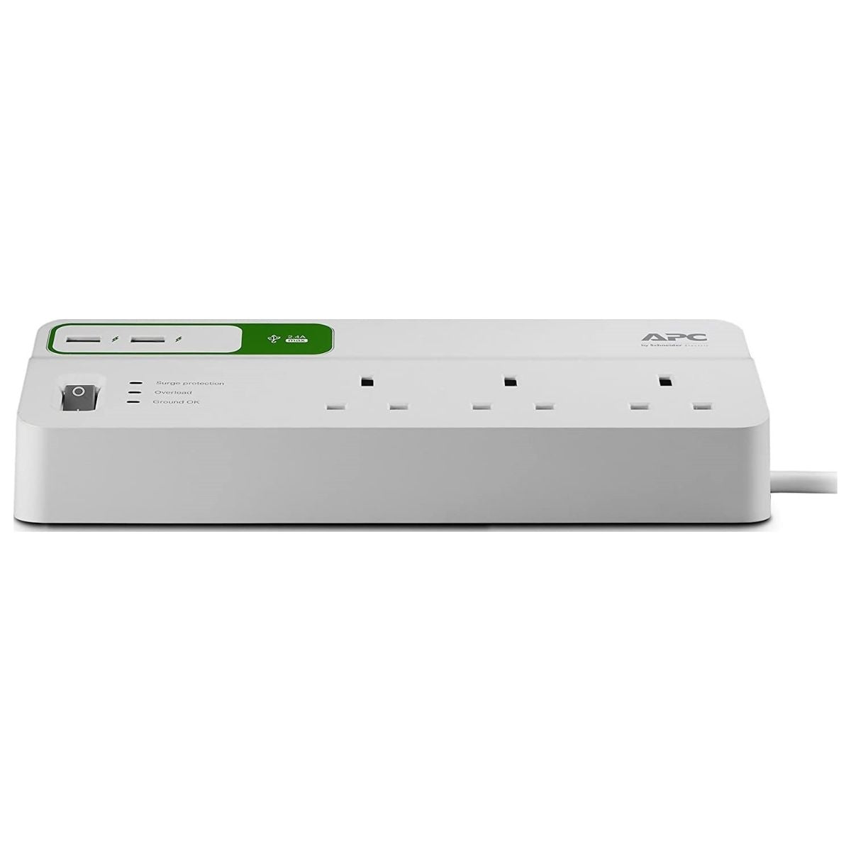 APC Essential SurgeArrest 6-Outlet Power Strip with Dual USB Charger | 230V UK Plug | 2 Meter Cable | 2 x USB Ports (5V, 2.4A) | Black | PM6U-UK