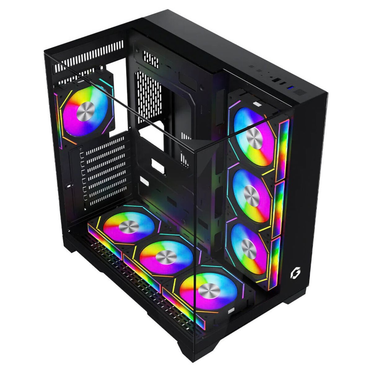 GAMEON Valkyrie I GO-VALKYRIEI-M Mid Tower Gaming Case | ATX / M-ATX / ITX | 7× 120mm ARGB+PWM Fans | 360mm Water Cooling | 400mm GPU Support | Black