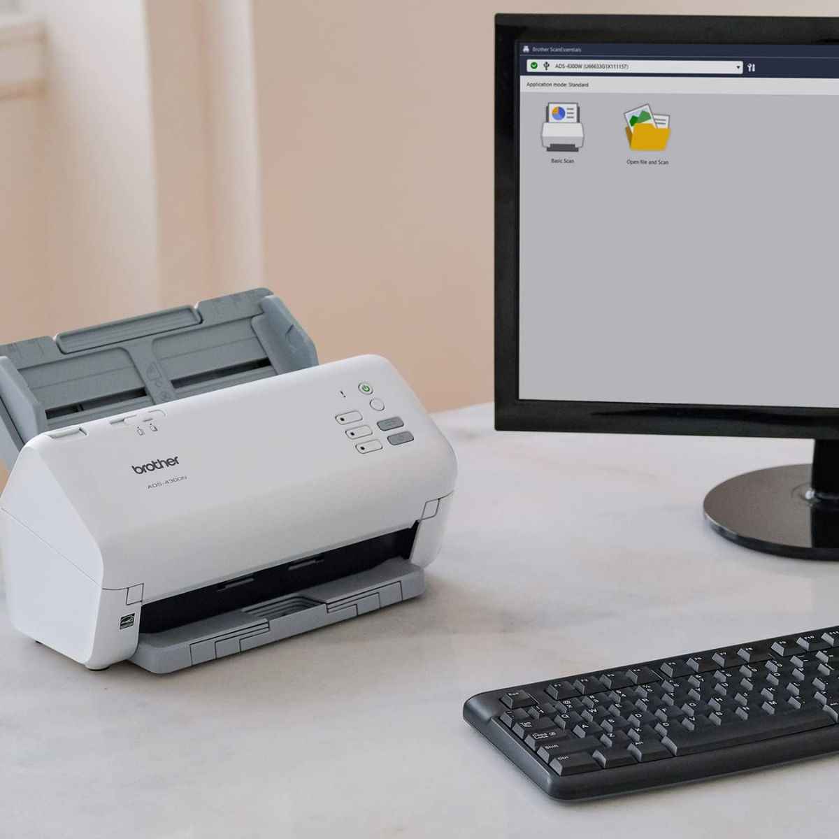 Brother ADS-4300N Scanner, 80 Sheets ADF, 40 PPM Simplex / 80 IPM Duplex Scan Speed, 600 DPI Resolution, Black/White | 5WDE0600173