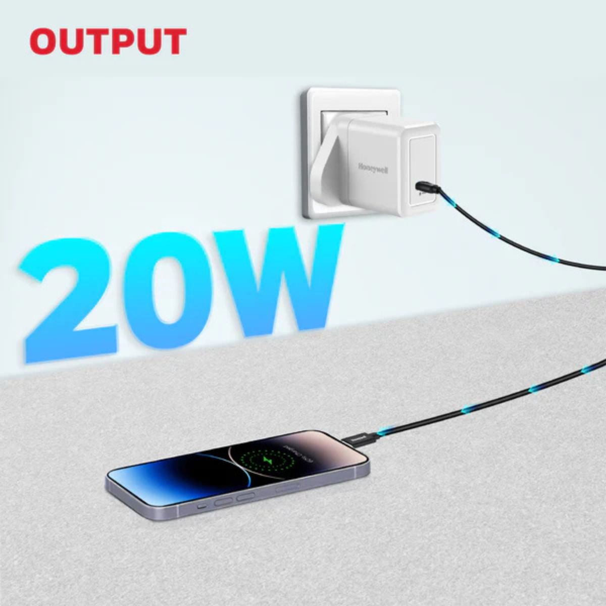 Honeywell Zest Charger PD20W, Type C Fast Wall Charger, Ultra-Fast Charging Compatible with iPhone, iPad, Samsung, Smartphones, Tablets, Power Banks, Smart Watch, White | HC000025/CHG/PD/WHT/20W/UK