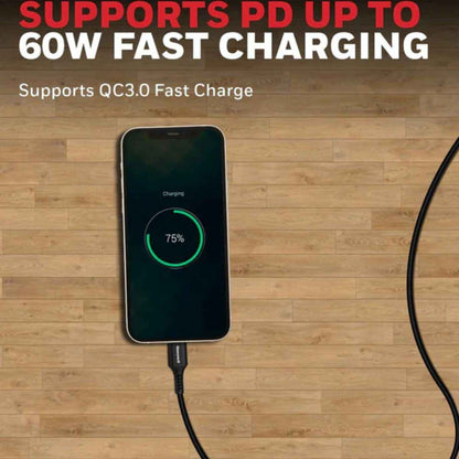 Honeywell Type C USB 2.0 Cable, PD 60W, QC 3.0, 1.8 Mtr, Fast Charge & Ultra Soft Silicone Sync Cable, Black