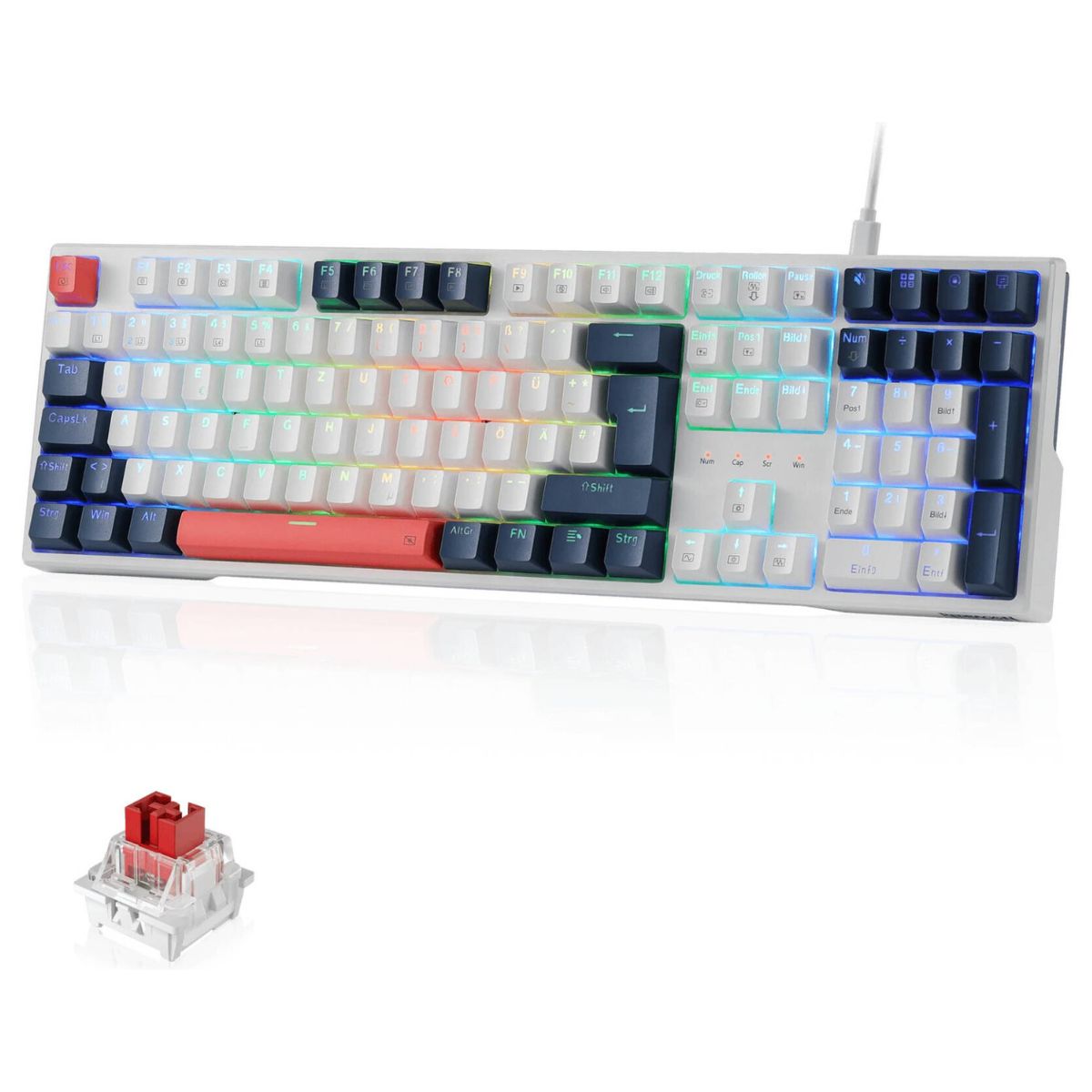 Redragon Trundle K668WBO RGB Full Size Mechanical Gaming Keyboard – 108 Keys, Hot-Swappable Red Switches, RGB, White (English Layout)