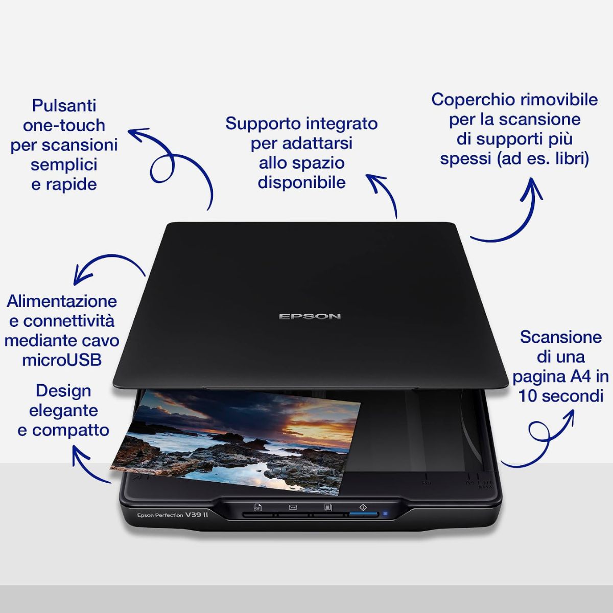 EPSON Perfection V39II Photo & Document Scanner | A4 Flatbed Scanner | 4800 dpi | USB Powered | OCR | Scan to PDF & Cloud