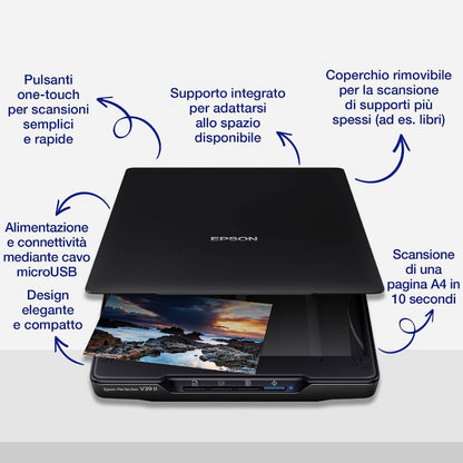 EPSON Perfection V39II Photo & Document Scanner | A4 Flatbed Scanner | 4800 dpi | USB Powered | OCR | Scan to PDF & Cloud