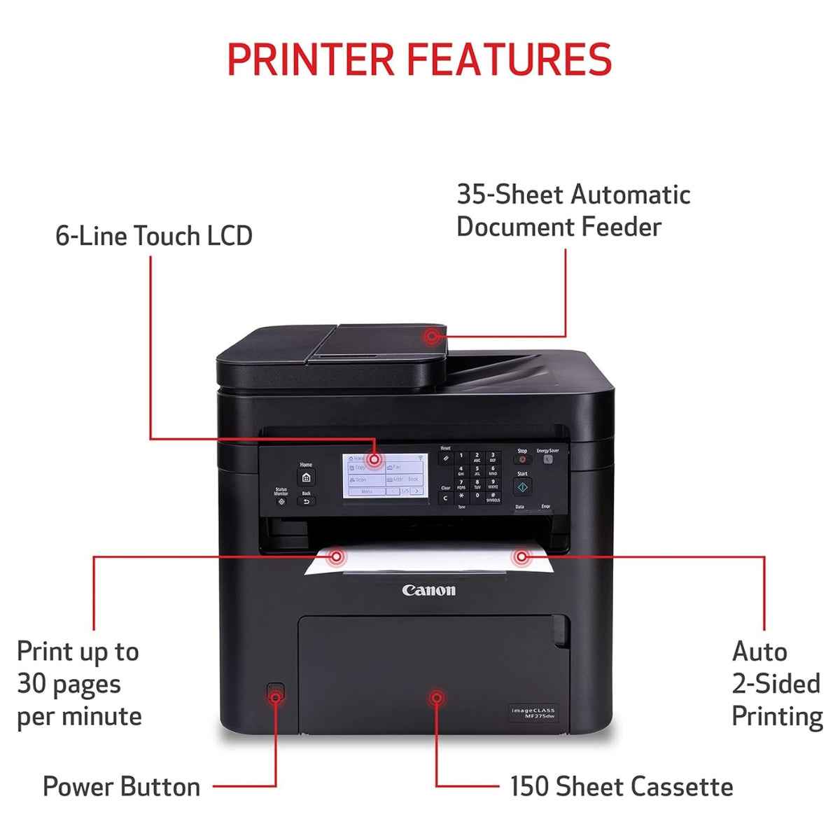 Canon imageCLASS MF275dw Wireless All-In-One Monochrome Laser Printer – Print, Scan, Copy, Fax, 29 ppm, Duplex Printing, WiFi, 35-Sheet ADF, Black | 5621C004