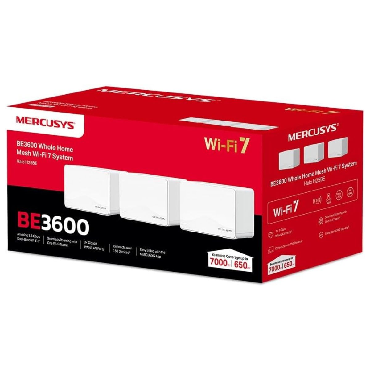 MERCUSYS Halo H25BE Whole Home Mesh Wi-Fi 7 System | BE3600 Dual-Band | 2880Mbps 5GHz + 688Mbps 2.4GHz | MLO &amp; 4K-QAM | 3 × Gigabit Ports per Unit | 650m² Coverage | White | 3-Pack | NWMS-HALOH27BE-3