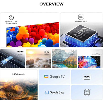 TCL 65-Inch LED 4K UHD Smart TV – Google TV, HDR10, AiPQ Processor, Dolby Audio, MEMC, HDMI 2.1, Bluetooth 5.2, WiFi 5, Bezel-less Design | 65P6K (2025 Model)
