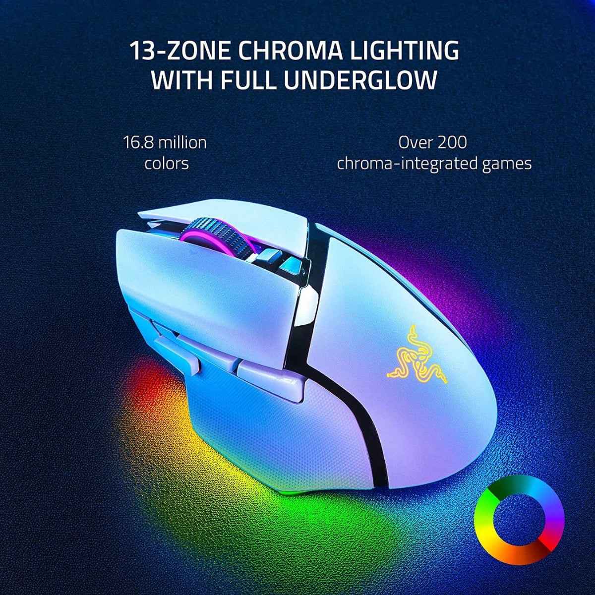 Razer Basilisk V3 Pro Wireless Optical Gaming Mouse – 30,000 DPI Sensor, HyperScroll Tilt Wheel, 750 IPS, 11 Buttons, White | RZ01-04620200-R3G1