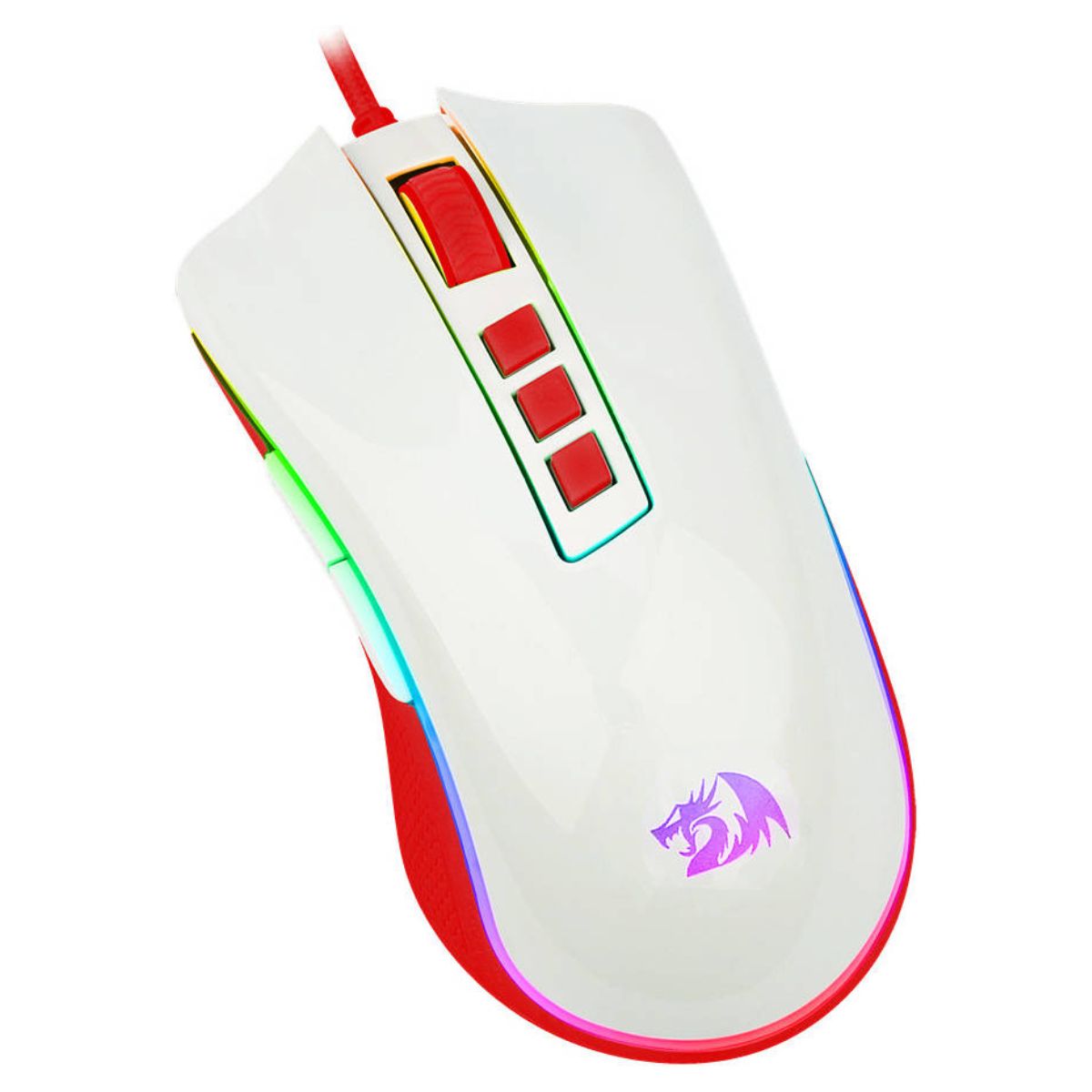 Redragon Cobra Cherry M711C Gaming Mouse, 12400 DPI, RGB, 7 Programmable Buttons, Pixart Sensor, White/Red