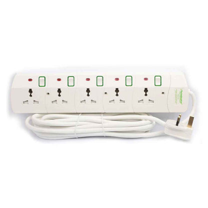 Terminator TPB 5G 5 Way Universal Power Extension Socket With 13A 3M & 5M Cable