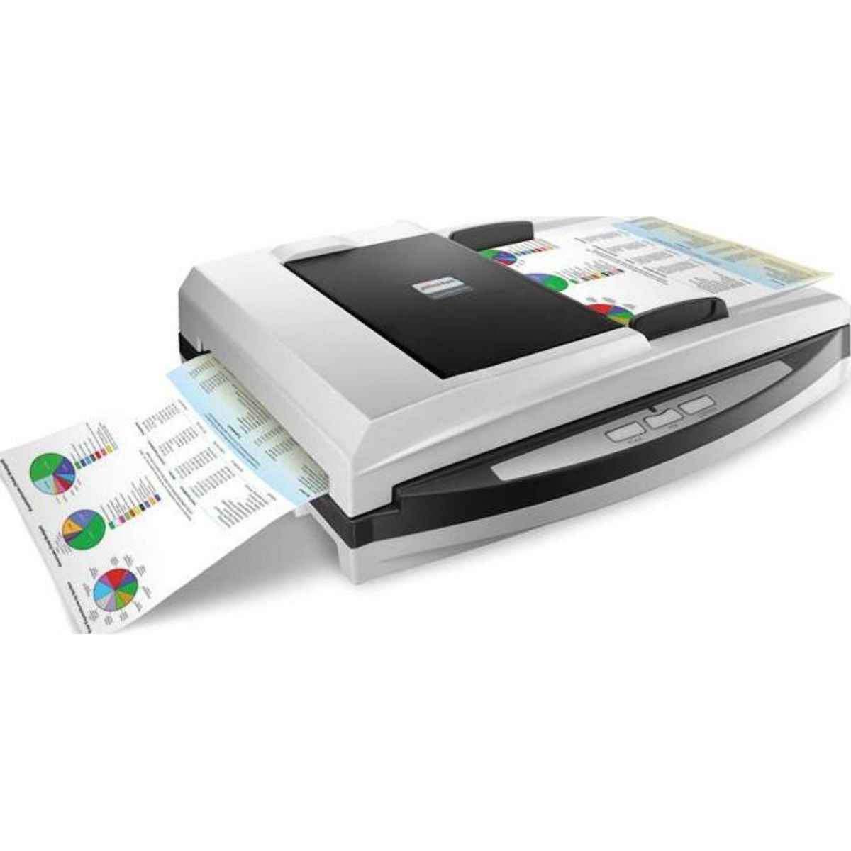 Plustek SmartOffice A4 Scanner, CIS x2 Image Sensor, 50 Sheets ADF Capacity, 1200 x 1200 dpi in Flatbed & 600 x 600 dpi in ADF, 40 ppm/80 ipm Scanning, White / Black | PL4080