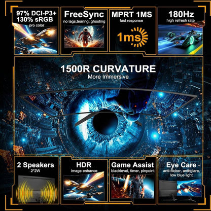 Sansui ES-G24C1 24" Curved Gaming Monitor – 180Hz, 1ms (MPRT), FHD, Fast VA, FreeSync, HDR (Black)