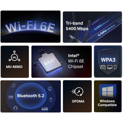 MERCUSYS MA86XE AXE5400 Wi-Fi 6E PCIe Adapter | Tri-Band 5.4Gbps | Bluetooth 5.3 | 2 Antennas | OFDMA & MU-MIMO | WPA3 | Windows 10/11