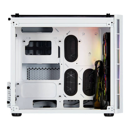 Corsair 280X Crystal RGB Tempered Glass Micro ATX PC Case, Steel+Plastic+Tempered Glass Materials, Up to 240mm Radiator, Up to 6x Fans, White | CC-9011137-WW