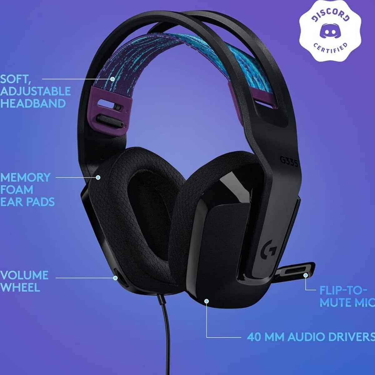 Logitech G335 Wired Gaming Headset, 40mm Drivers, Integrated Boom Mic, Soft, Breathable Memory Ear Cups, Adjustable Suspension Headband, Compatible with PC, PS, Xbox, Switch, - Mint