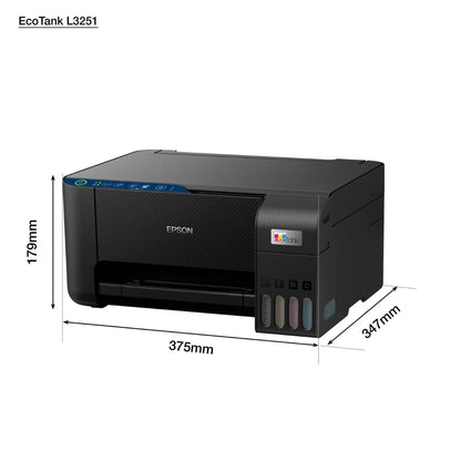 Epson EcoTank L3251 Home Ink Tank Printer, A4 Color 3-in-1 Printer with Wi-Fi Direct, 5760 x 1440 DPI Resolution, 10 Pages/min Print Speed, USB/WiFi, 100 Sheets Paper Tray Capacity, Black