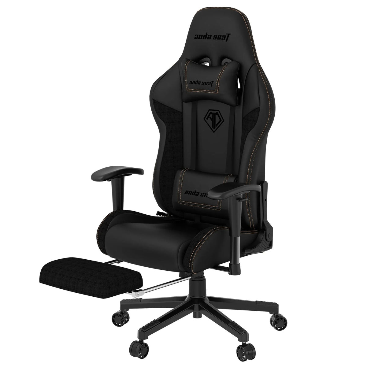 AndaSeat Jungle 2 Series Gaming Chair, Sturdy Retractable Footrest, Ergonomic Design, High-Quality PVC Leather, Lifetime Framework | Black