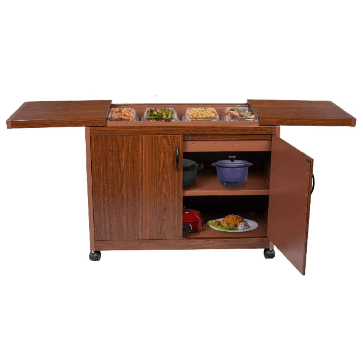 Wolf Power 4 Dish Food Warmer Trolley with Slide Cover – Mahogany | Model WPS6242DB