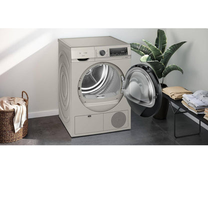 Siemens IQ300 WQ41G20XGC  9kg Heat Pump Tumble Dryer,, Auto Dry Technology, No Towels Program, Fluff Filter, Yes Anti-Vibration Walls, Anti-Crease Function, Silver Inox