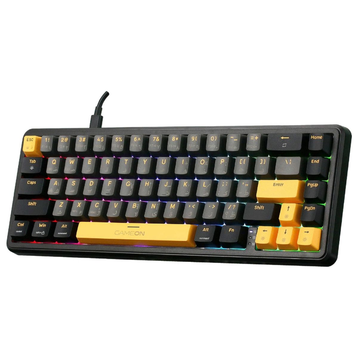 GAMEON GOMGK68-RS MAGPRO 60% Magnetic Mechanical Gaming Keyboard | 67 Keys | Outemu Crystal Pink | RGB | English & Arabic | USB-C | Black/Yellow | GOMGK68-RS