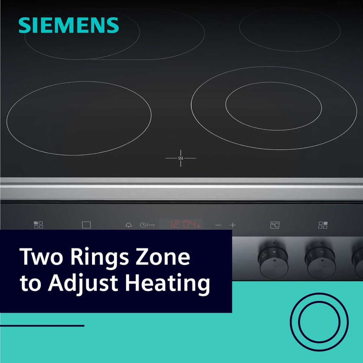 Siemens HK9R3A250M Free Standing Electric Cooker, Digital Display, 60cm Cooker, 9 Cooking Modes, Integrated Cleaning System, Red LED Display with Knob Control, Stainless Steel