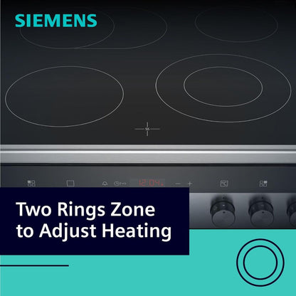 Siemens HK9R3A250M Free Standing Electric Cooker, Digital Display, 60cm Cooker, 9 Cooking Modes, Integrated Cleaning System, Red LED Display with Knob Control, Stainless Steel