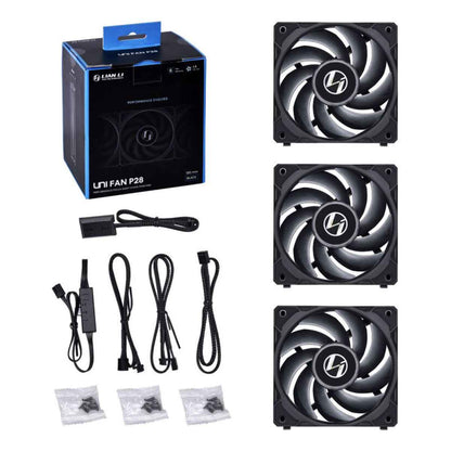 Lian Li UNI FAN P28 Case Fan | 120mm | 2600 RPM | 92 CFM | Fluid Dynamic Bearing | 3-Pack | Black