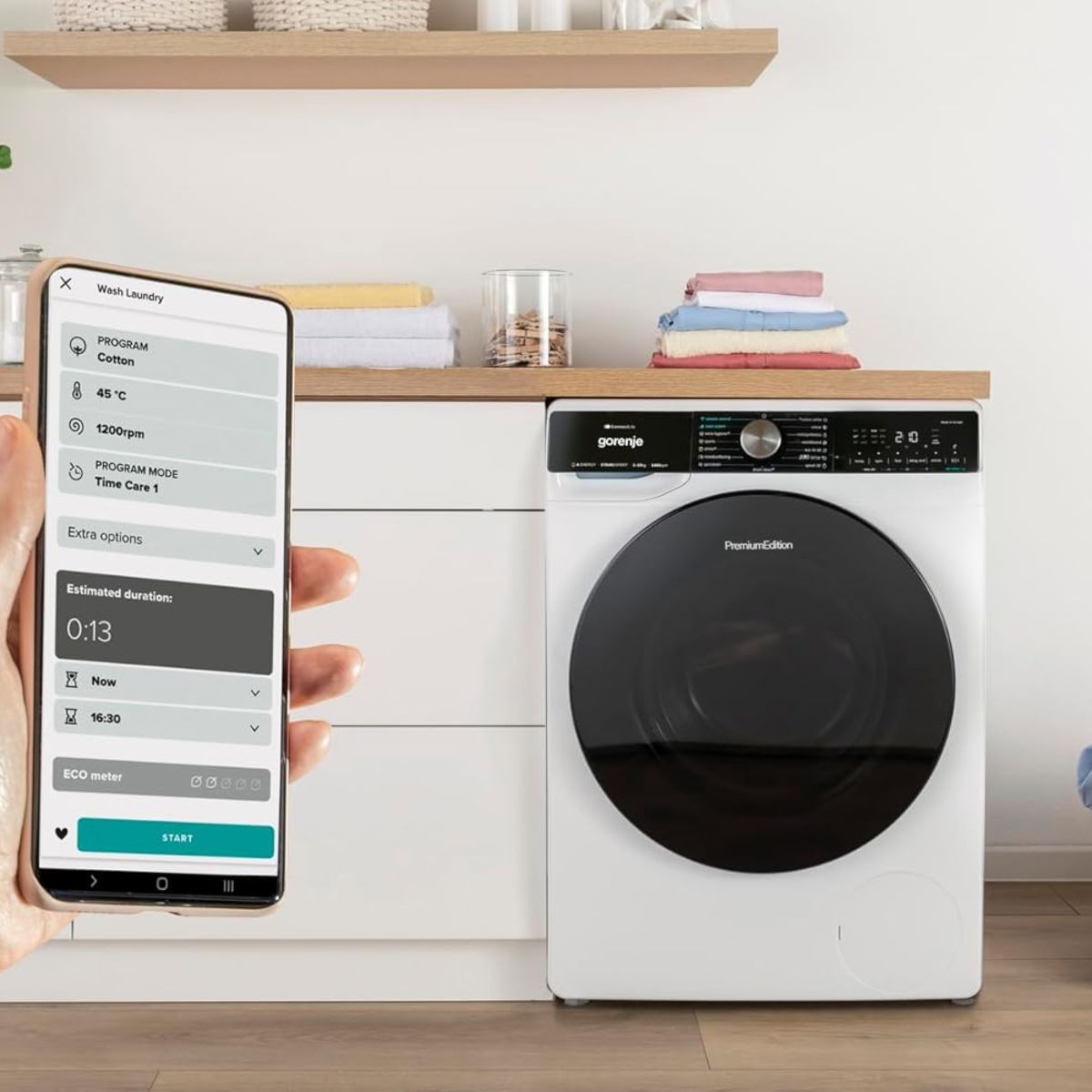 Gorenje WNS1X4ARTWIFI Front Load Washing Machine, 10.5kg Capacity, Inverter PowerDrive Motor, Wi-Fi Smart Control, WaveActive Drum, 1400 RPM, White