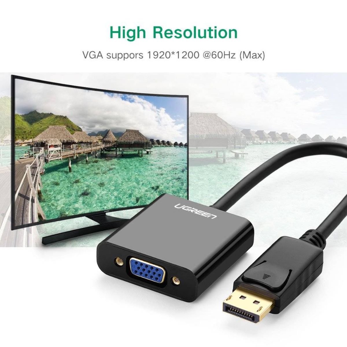 UGREEN DP109  DisplayPort Male to VGA Female Converter | Plug & Play | 15cm | Black