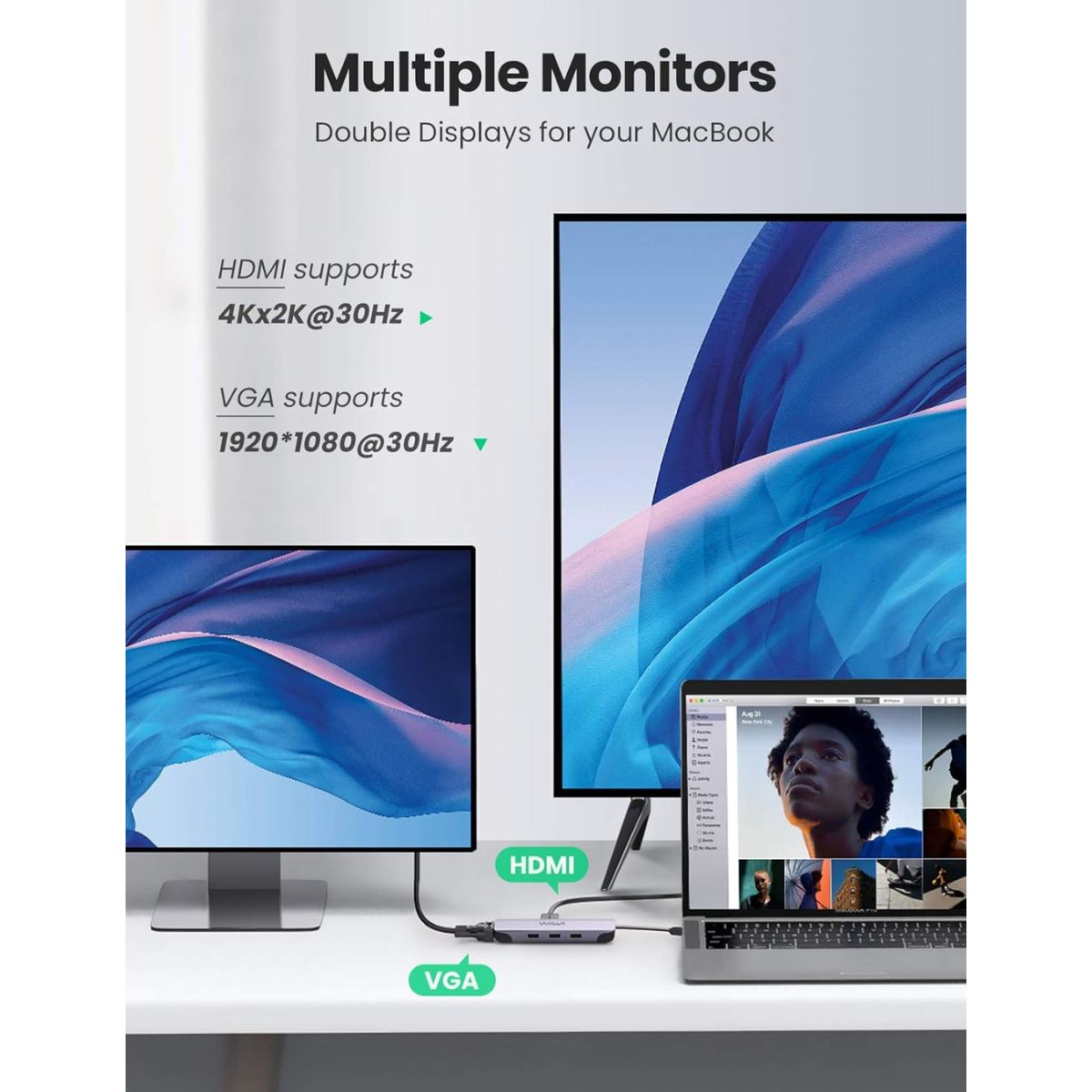 UGREEN USB-C Multiport Converter | 3 x USB 3.0 | HDMI | VGA | RJ45 Gigabit Ethernet | SD/TF Card Reader | USB-C PD Charging Hub