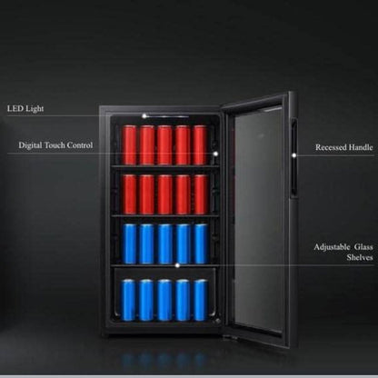 Hisense 122 Liter Chiller Single Door Beverage Cooler, Color Black, With LED Light, Digital Touch Control, Glass Door, Model RBC122N4ASU