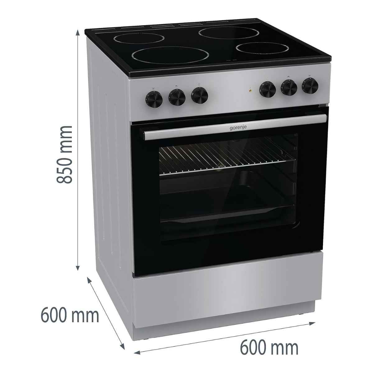 Gorenje GEC6A11SG Electric Cooker – 60cm Width, Ceramic Hob &amp; 65L Oven