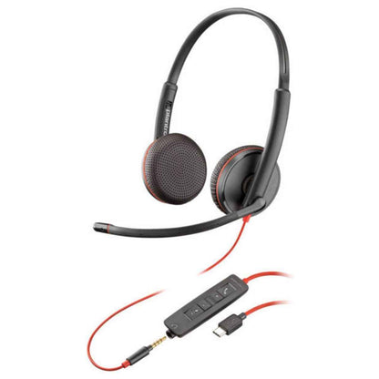 HP Poly Blackwire C3225 Stereo USB-C Headset, Noise-Cancelling Boom Mic, On-Ear Design with SoundGuard, USB-C/3.5mm Compatibility, 270° Rotatable Mic, Black