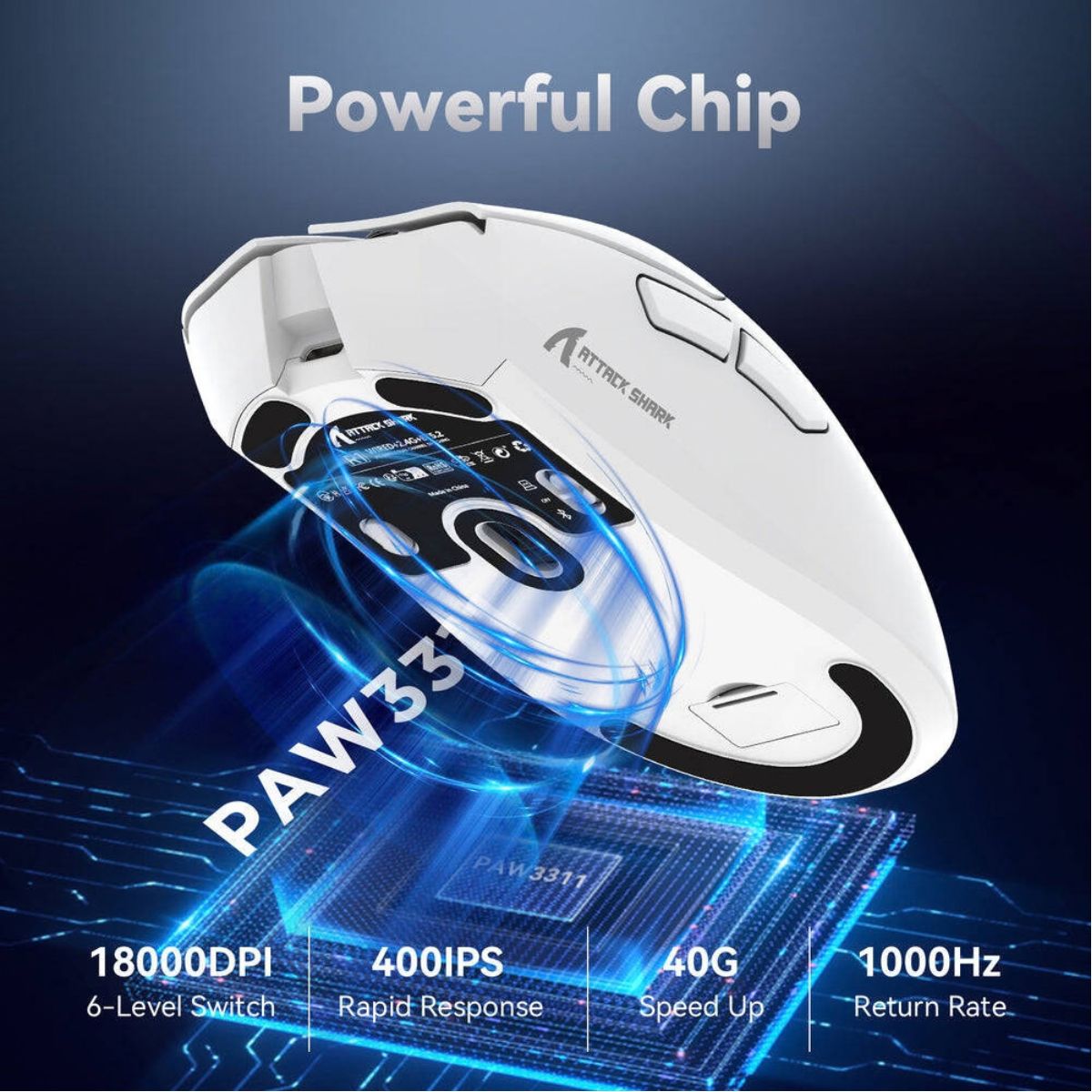 ATTACK SHARK R1 Wireless Gaming Mouse | 18,000 DPI | PAW3311 | Tri-Mode Bluetooth 5.2 & 2.4G | 59g | ASR1-BL