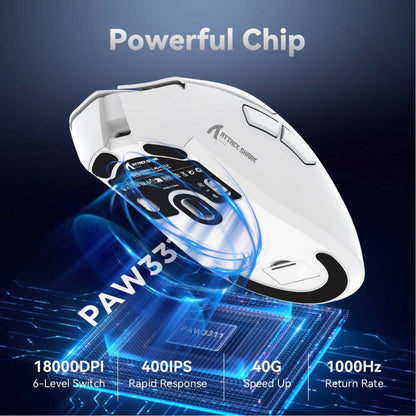ATTACK SHARK R1 Wireless Gaming Mouse | 18,000 DPI | PAW3311 | Tri-Mode Bluetooth 5.2 & 2.4G | 59g | ASR1-BL