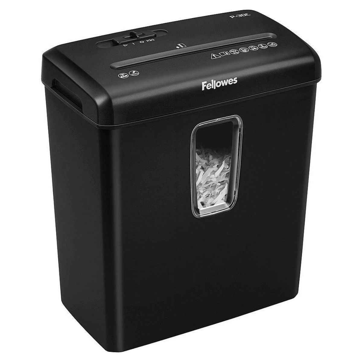 Fellowes Powershred P-30C Cross-Cut Paper Shredder | 6 Sheet Capacity | P-4 Security Level | 4 x 34mm Cross-Cut Particles | 15L Bin | Black