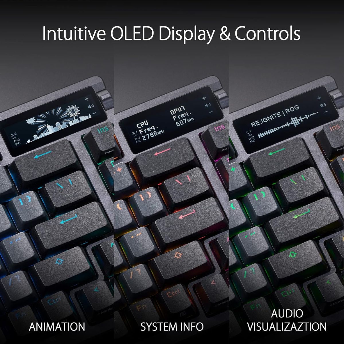 Asus ROG Azoth 75 DIY Custom RGB Gaming Keyboard – Black & White, 75%, OLED Display, Tri-Mode Connection, Hot-Swappable, ROG NX Switches
